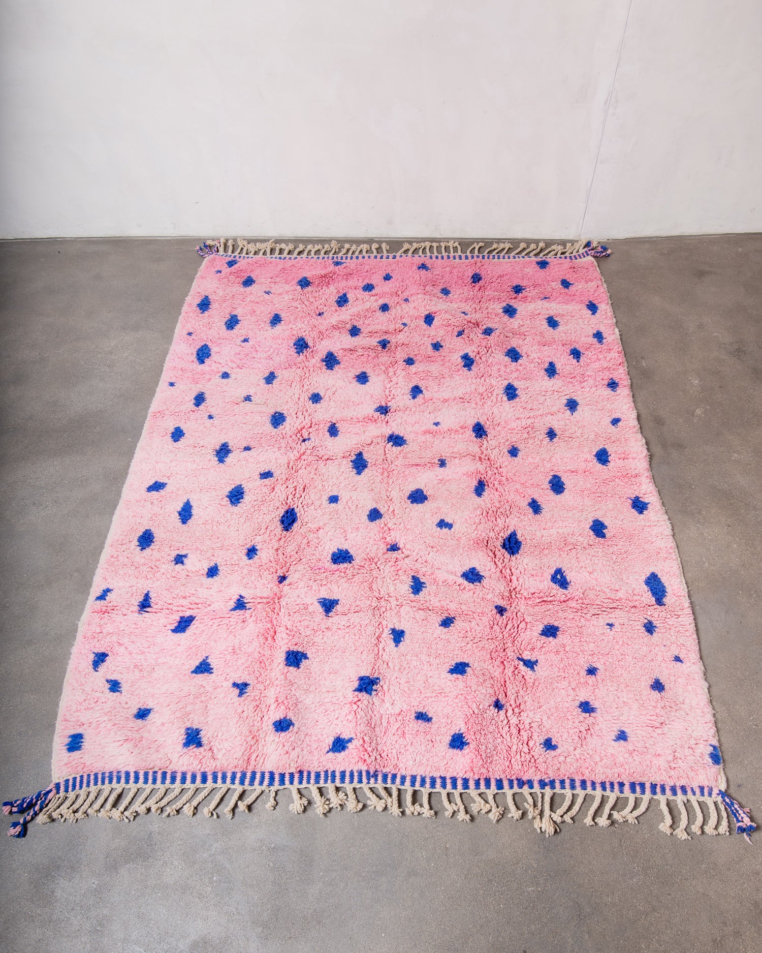 Modern, designer, handcrafted Berber rug from Morocco. Beniourain carpet with beautiful colours and patterns and fluffy wool texture.